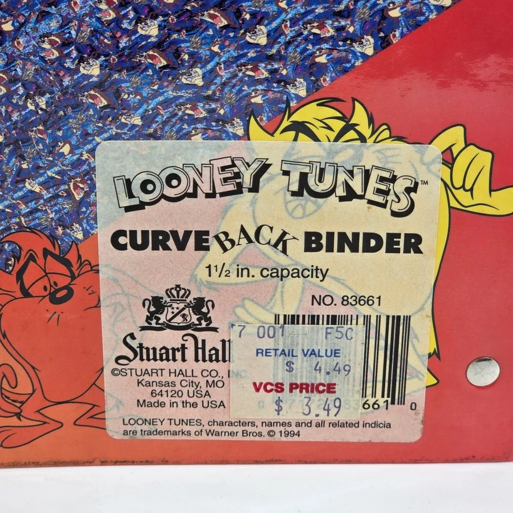 Looney Tunes Stuart Hall 1.5 Inch Curve Back 3 Ring Binder 83661 vintage 1994